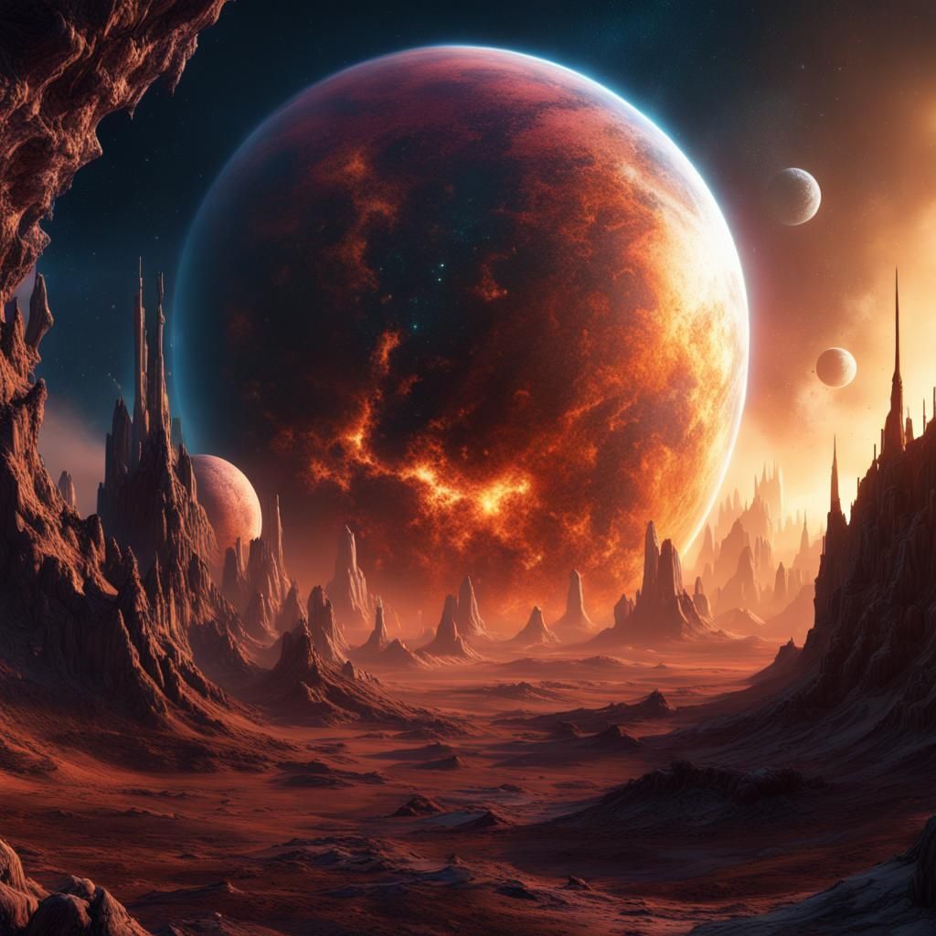 Fantastical Outer Space Solar System in Detailed Matte Paint...