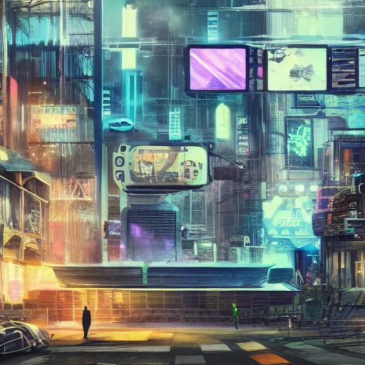 Cyberpunk Scene of Person at Computer with Glowing Screens