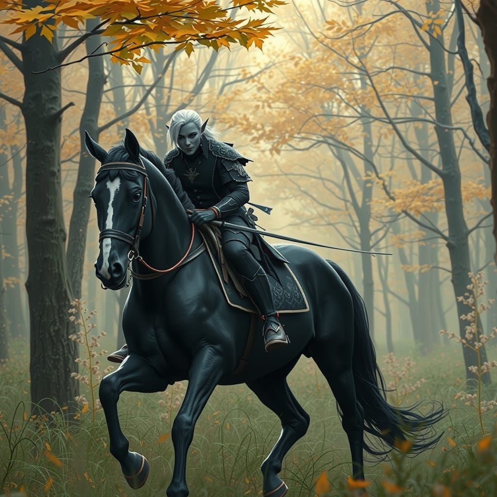 Drow Elf Hunts in Autumn Forest: 3D Anime Art