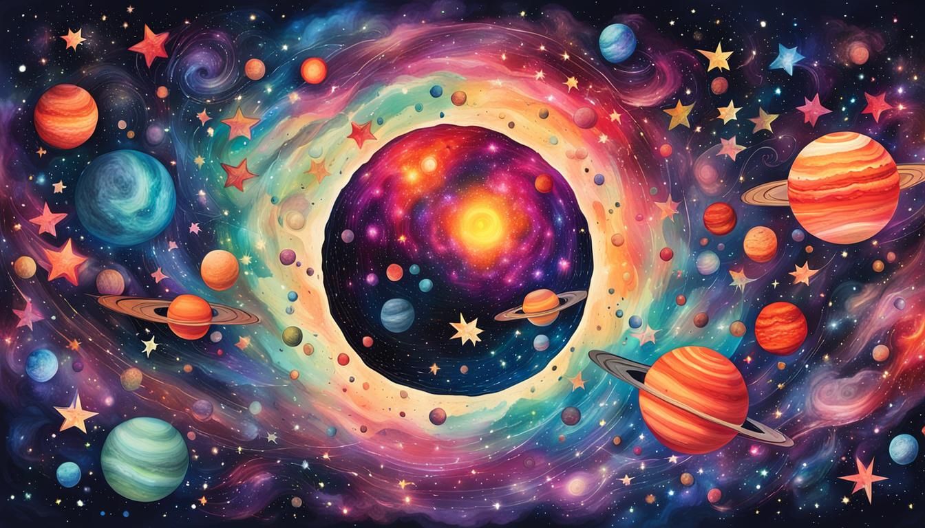 Whimsical Universe Poster with Distant Planet