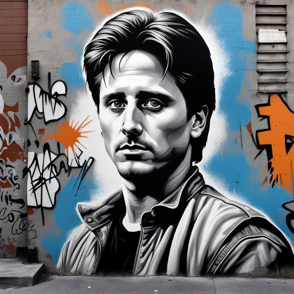 Graffiti Portrait of Young Man in Urban Style