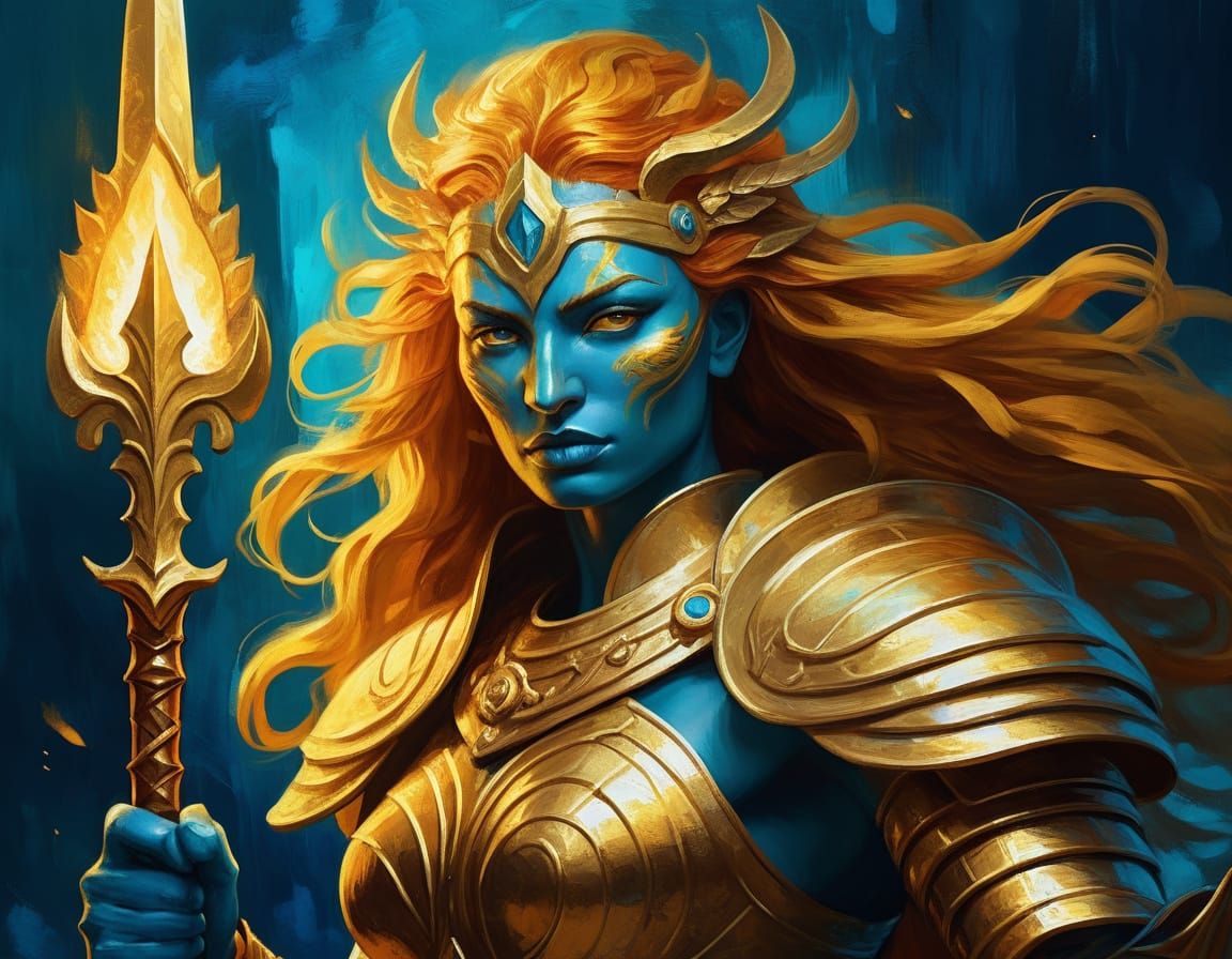 Golden Warrior Goddess in Painterly Style
