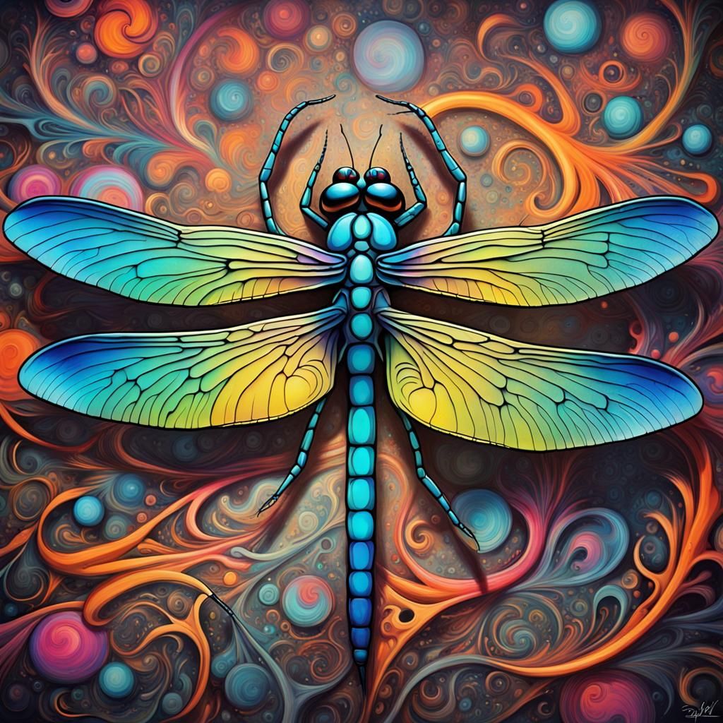 Fractal Dragonfly in Vibrant Graffiti Art Style