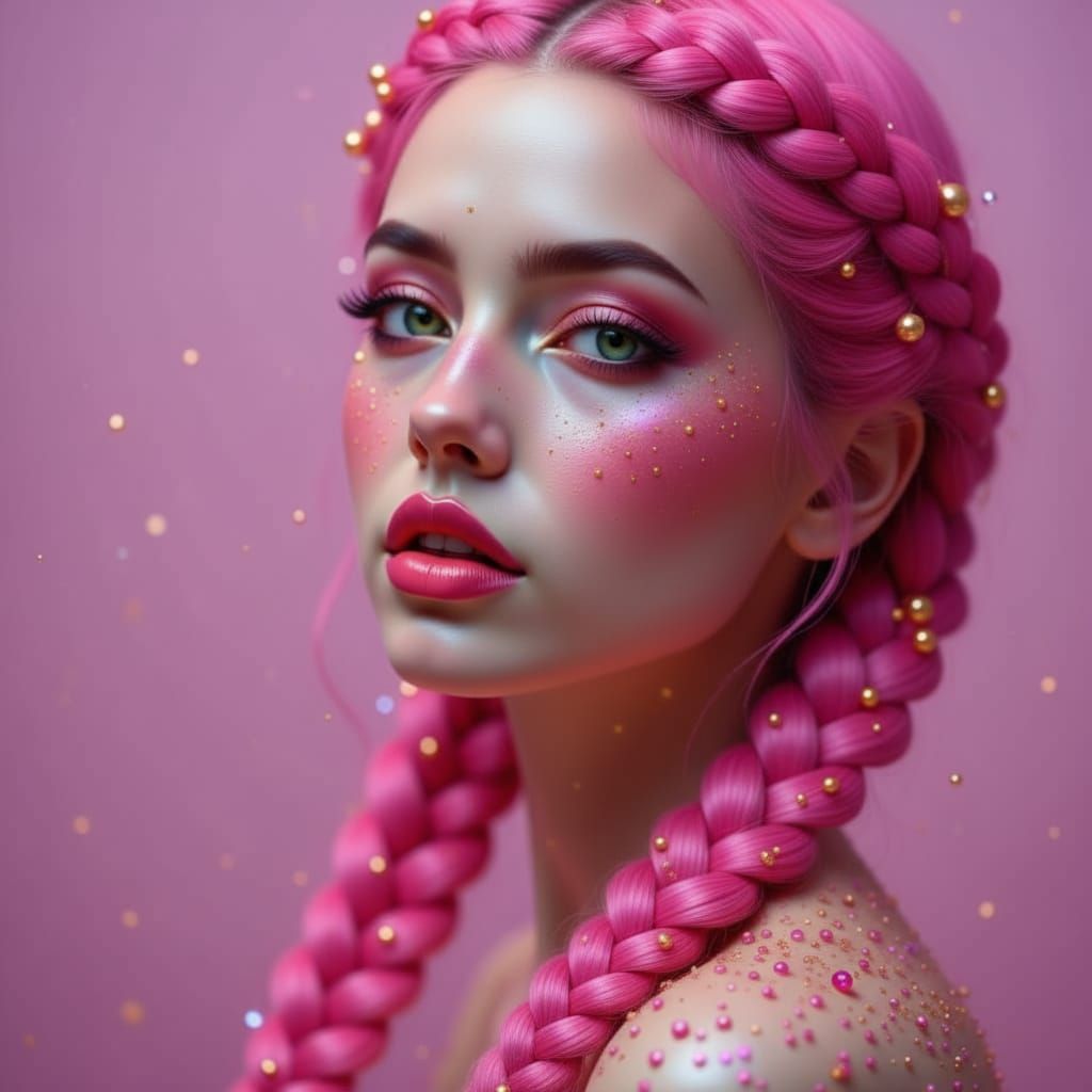 Iridescent Woman with Gold Accents in Glass Art