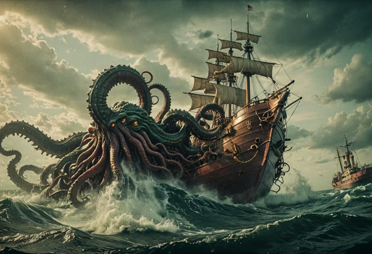 Dramatic Sea Monster Attack on Ship