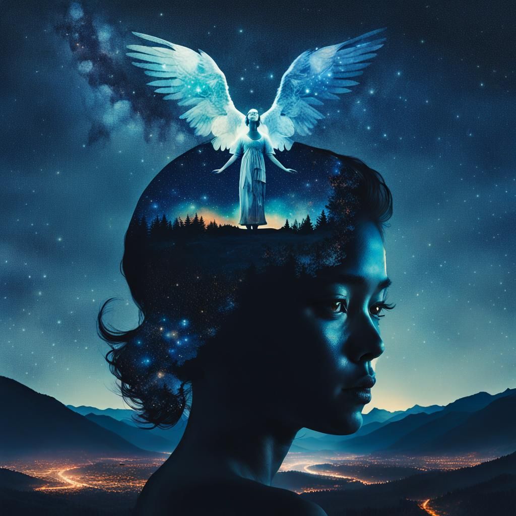 Devil and Angel Double Exposure Fantasy Landscape