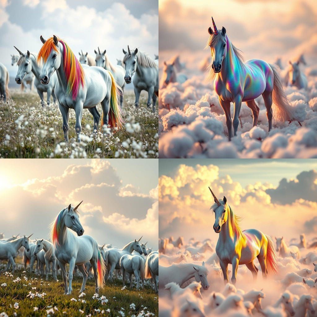 Mythical Unicorn Herd in Ethereal Cloudscape