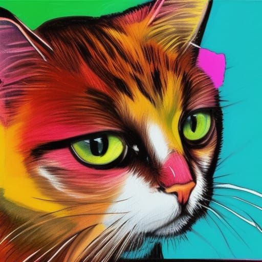 Abstract Cat Art with Complementary Colors