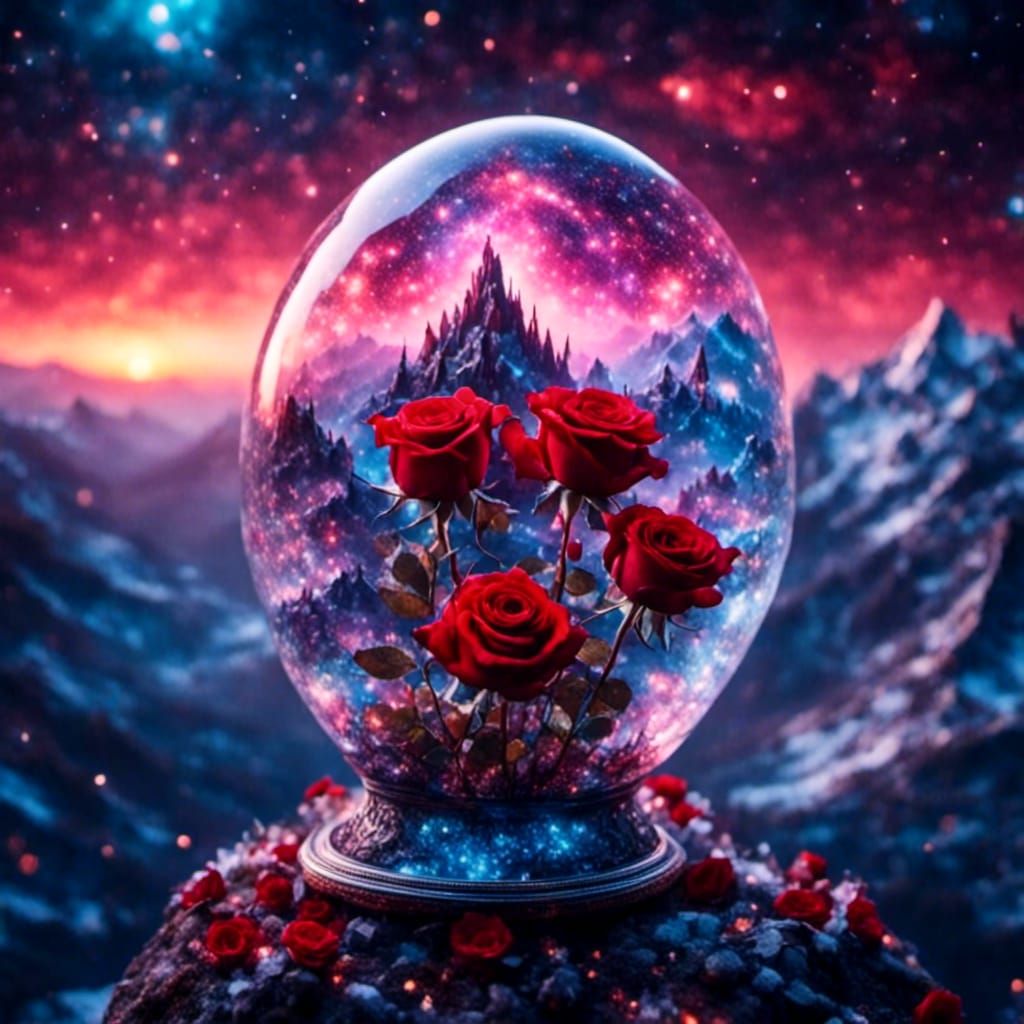 Red Roses in Cracked Glass Balloon