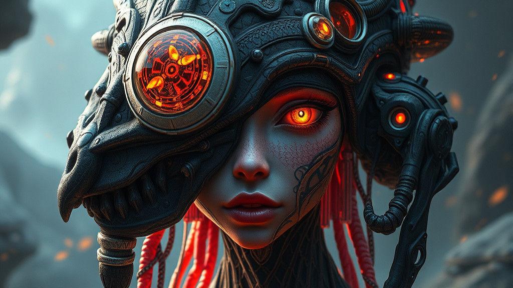 Mystical Alien Portrait in Surreal Art Nouveau Style