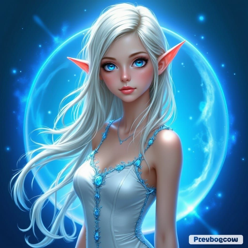 Enchanted Elf Maiden in Vibrant Blue Attire