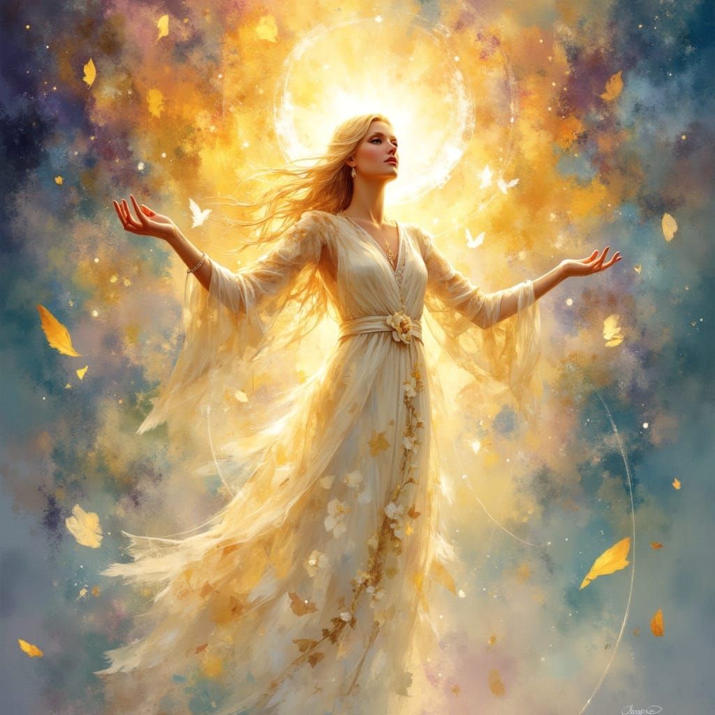 Radiant Goddess Blessing in Ethereal Digital Art Style