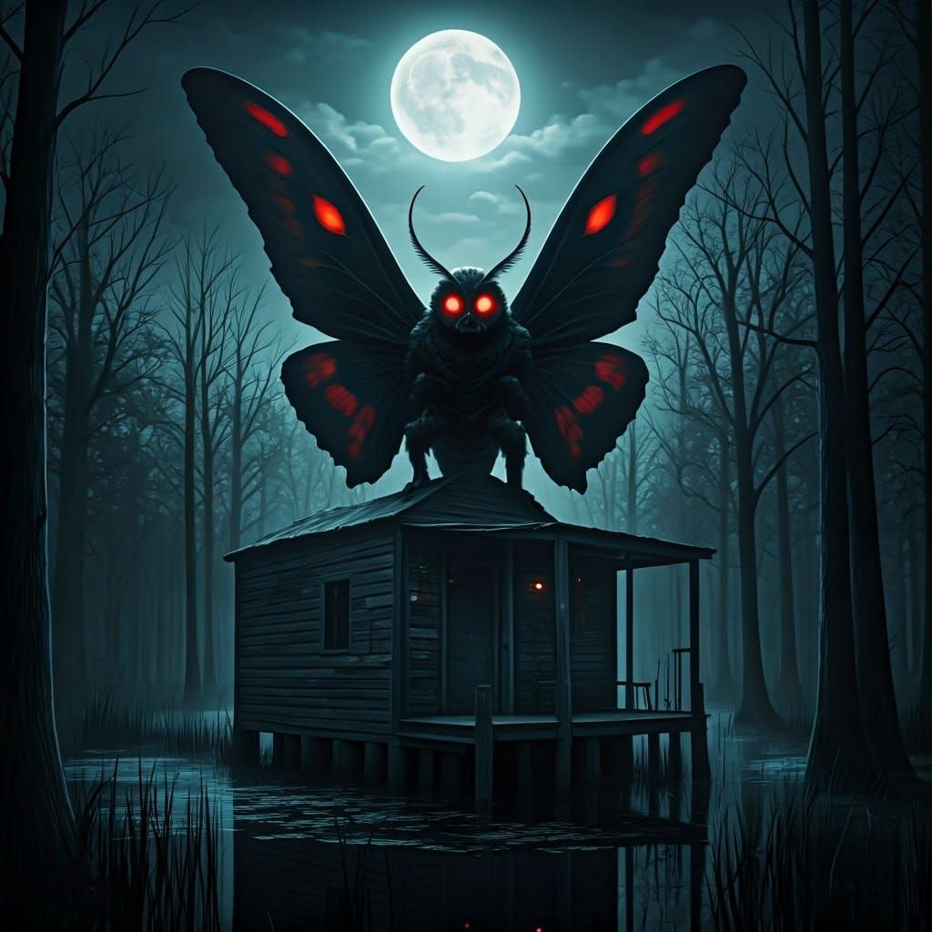 Mothman Watches Over Mysterious Swamp