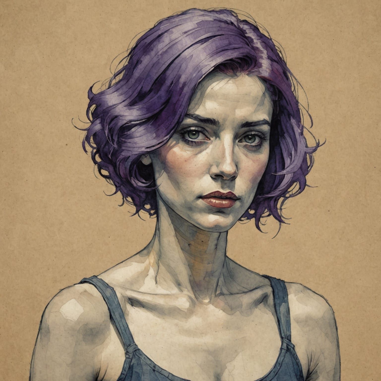 Elegant Woman in Flowy Gown, Charcoal Sketch Style