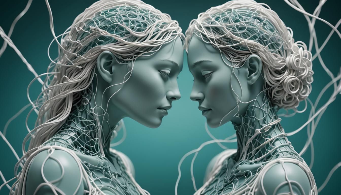 Ethereal Embrace: 3D Render of Merged Figures