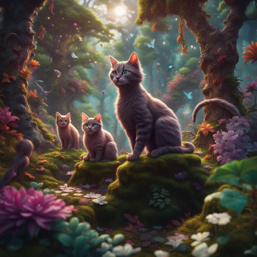 Cats in a Funky Forest: Detailed Matte Painting
