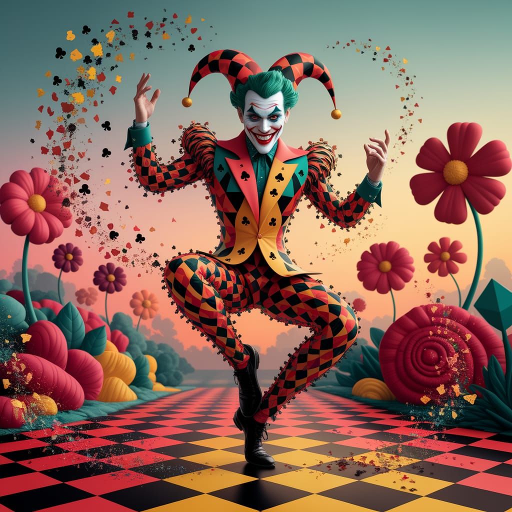 Psychedelic Pop Art Joker Dancing in Dreamscape