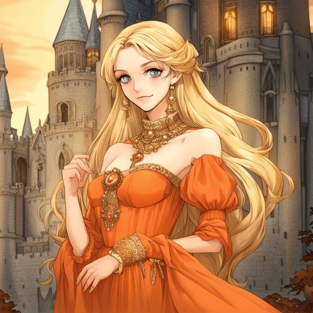 Princess in pumpkin orange dress