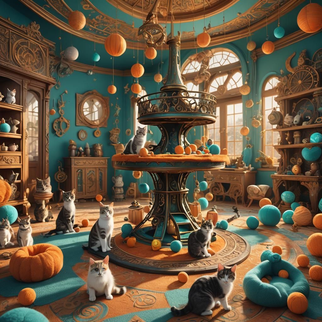 Cats Playing in Fantasy Feline Wonderland