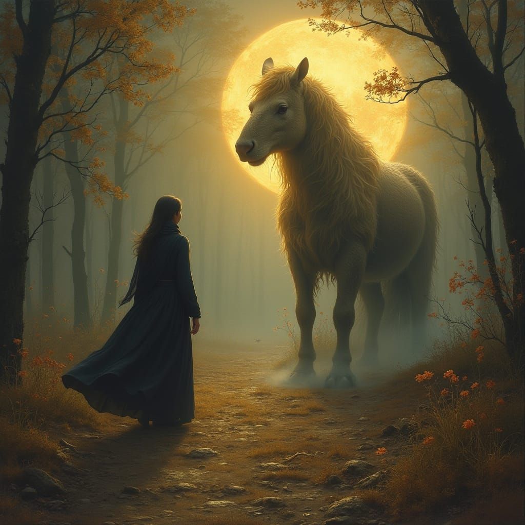 Scary Night: Old Woman with Candle in Gothic Style