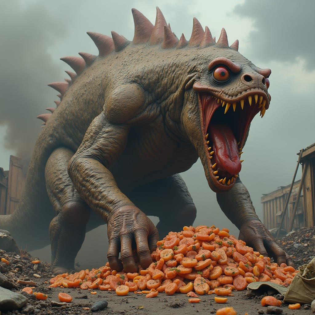 Disgusting Monster Feasting in a Smelly Rubbish Dump