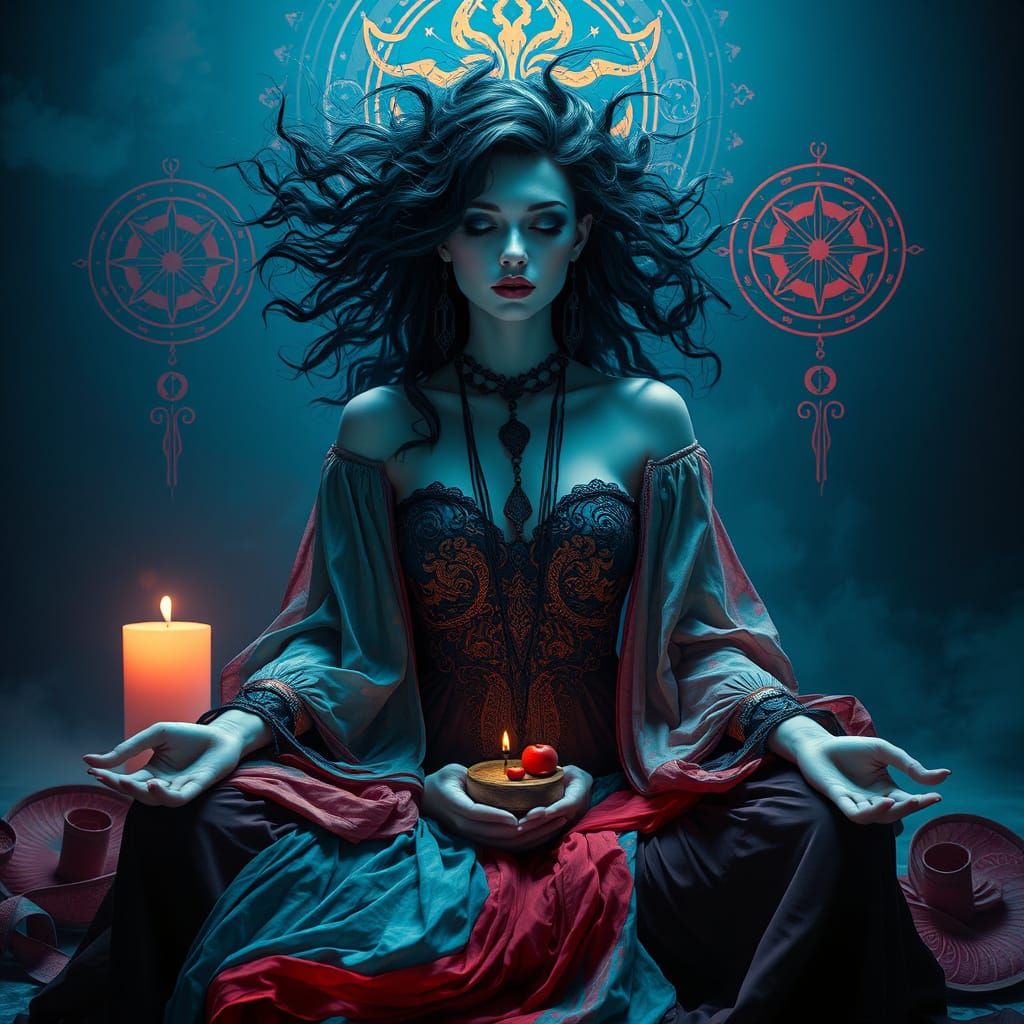 Mystical Woman in Dark, Gothic Splendor