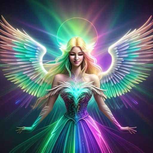 Radiant Angel Smiling with Bioluminescent Wings