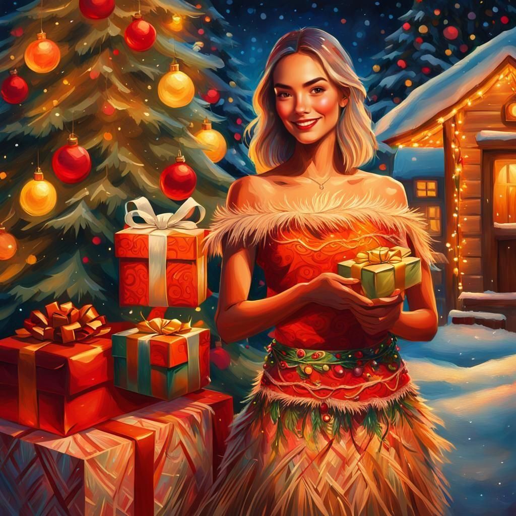 Serenely Smiling Young Woman in Festive Holiday Setting
