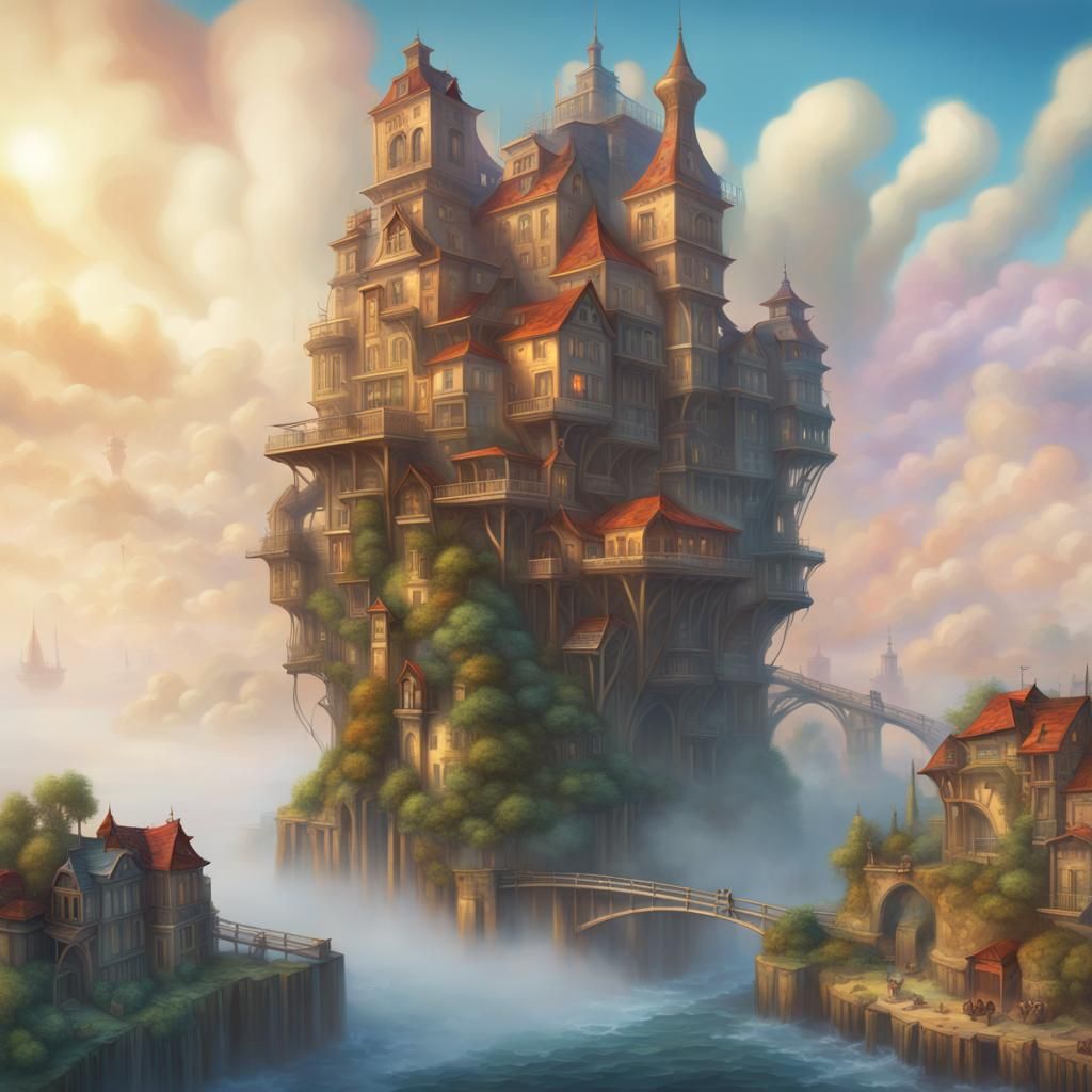 Island Building: Fantasy Steampunk Cinematic Abstract
