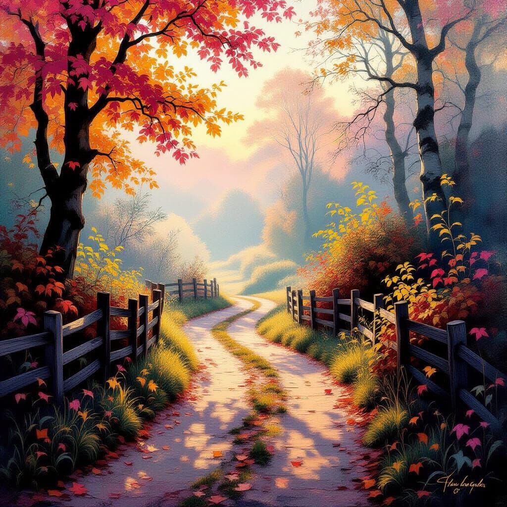 Dreamy Autumn Path with Luminous Layers