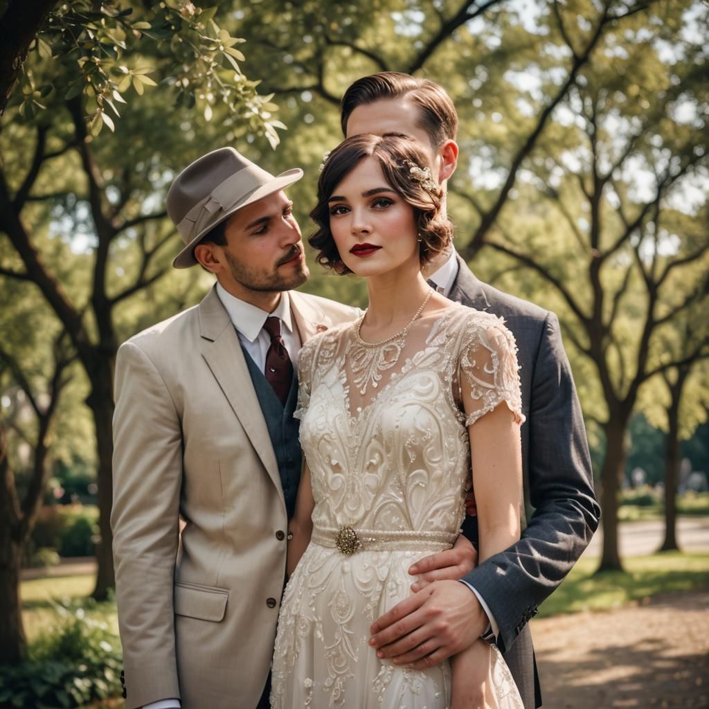 1920s Style Wedding Portrait with Bokeh