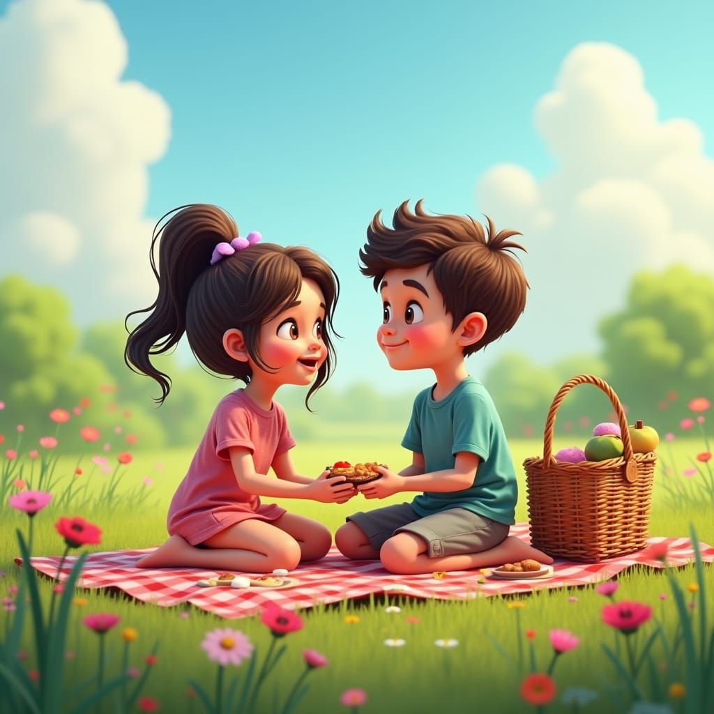 Enchanted Meadow Picnic in Fantasy Art Style