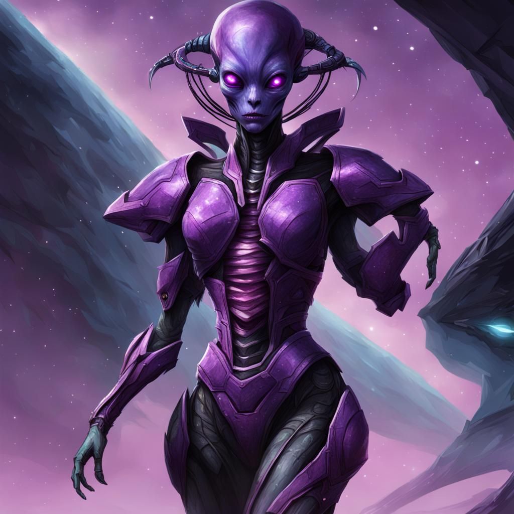 Purple Alien Female in Revealing Dress