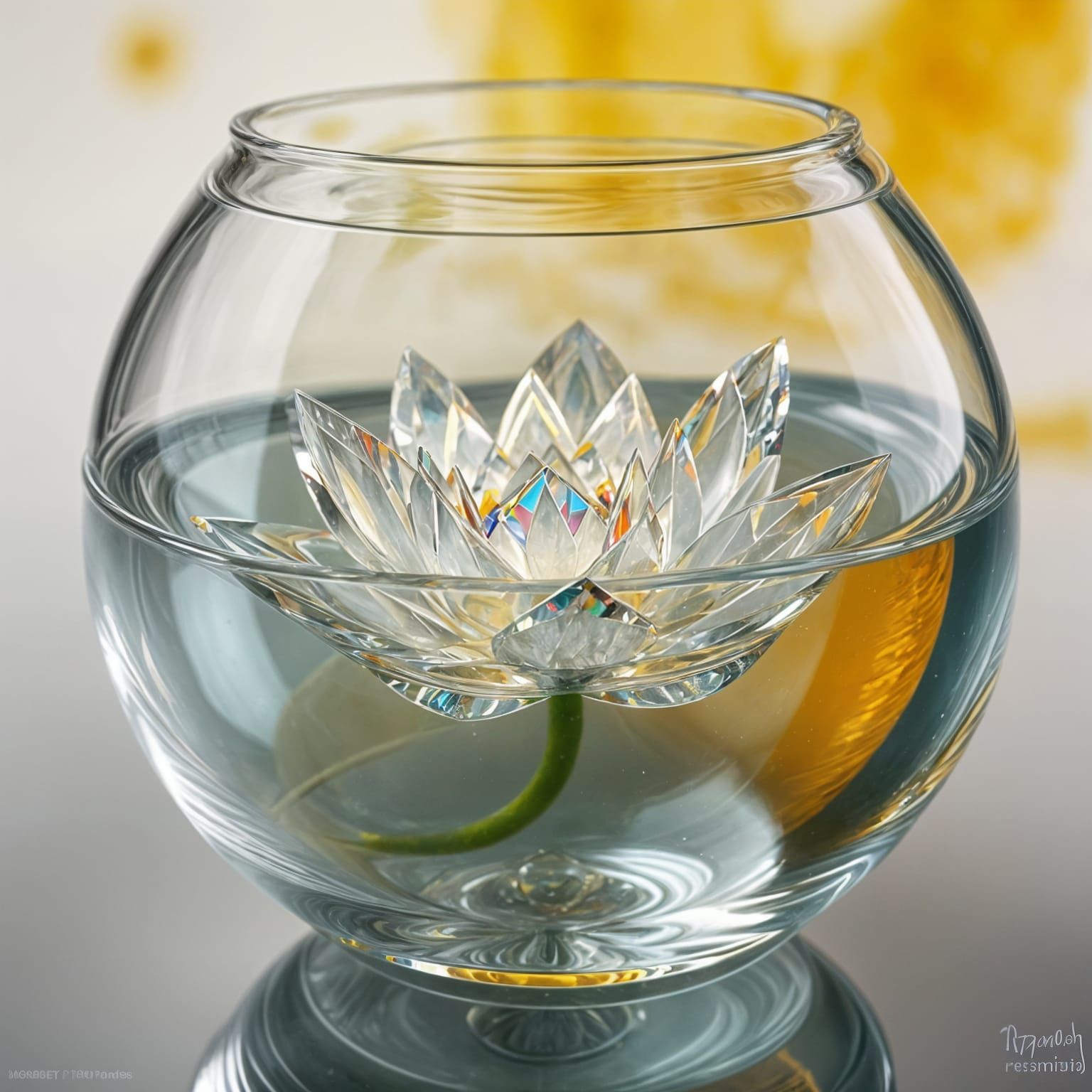 Crystal Lotus in Fishbowl: Abstract Digital Art