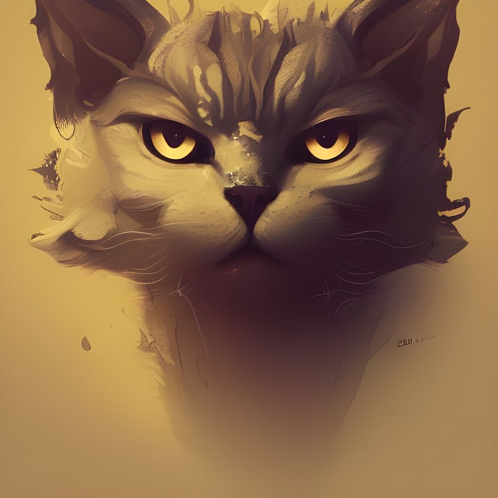 Detailed Monster Cat Portrait in Art Nouveau Style