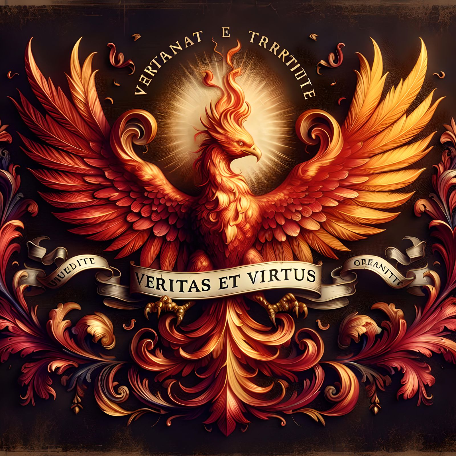 Phoenix Rising Emblem in Victorian Painting Style