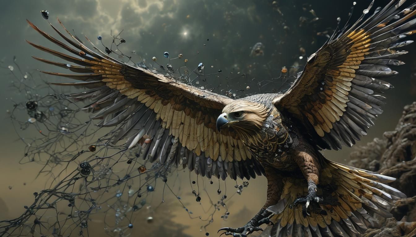 Beadwork Hawk with Fractal and Crystal Elements