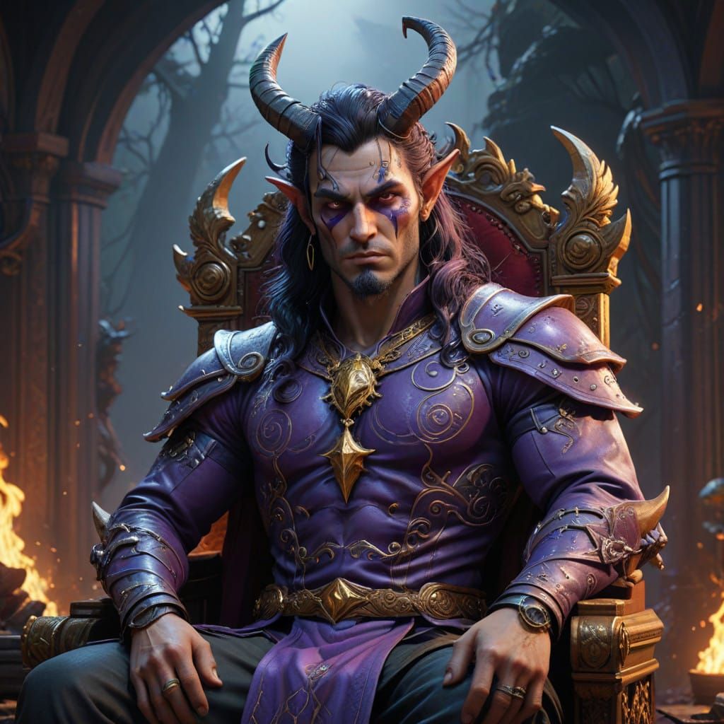 Elegant Male Tiefling Cleric in Regal Attire