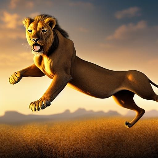 Lioness Leaping at Gazelle: Photorealistic African Scene