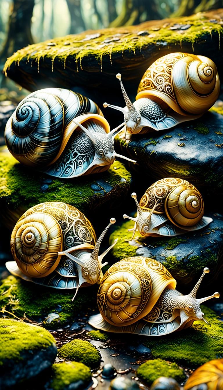 Elegant Filigree Snails in Golden Hour