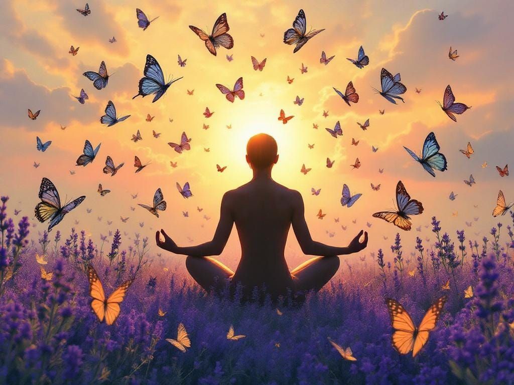 Dreamscape: Figure Dissolving into Butterflies, Oil Painting