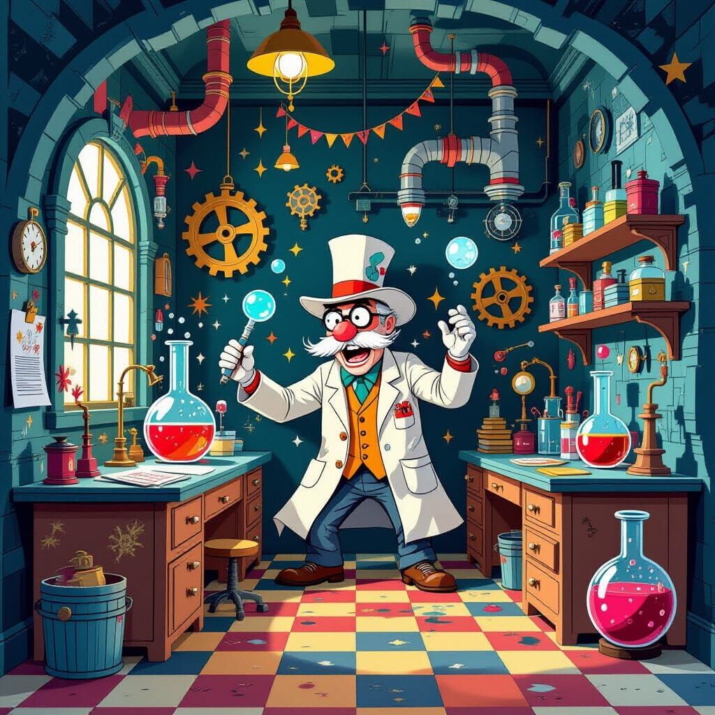 Mad Scientist's Lab Pop-Up Book Illustration
