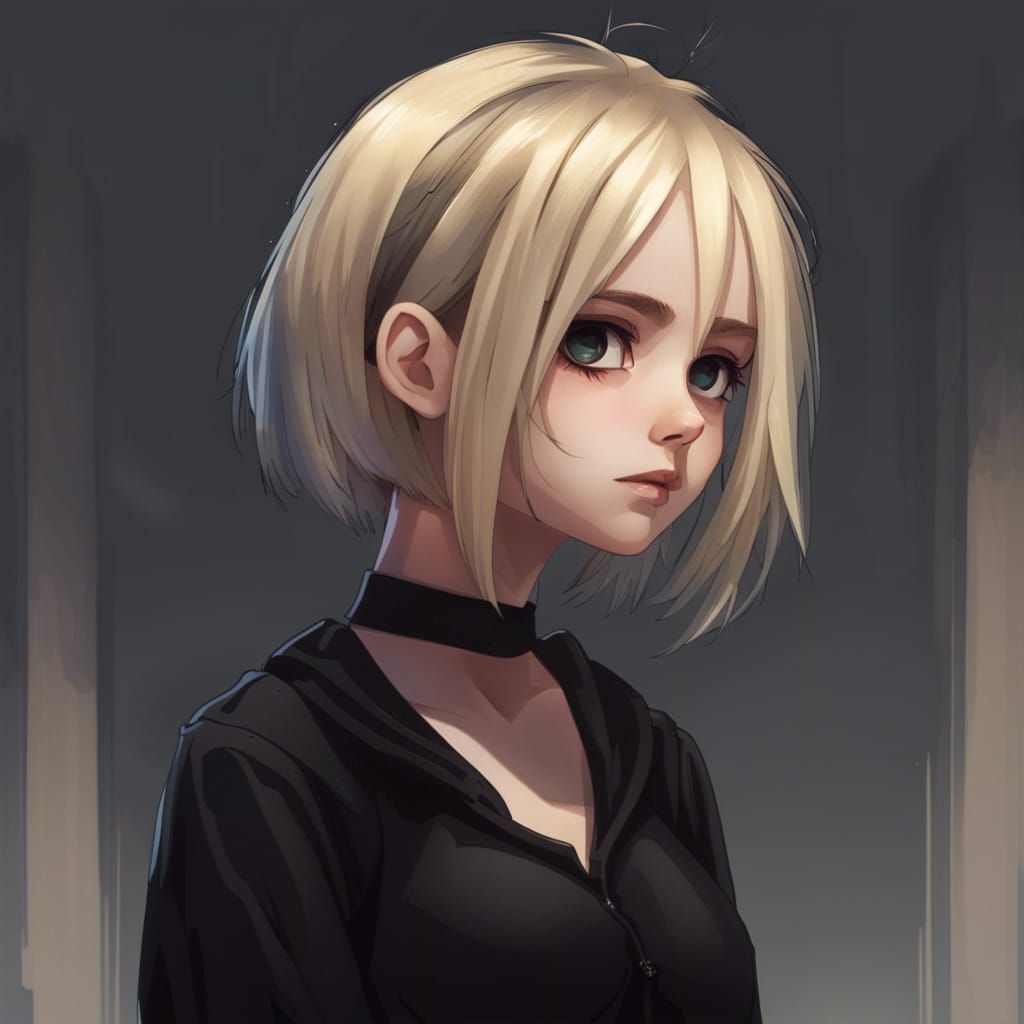 Emotional Portrait of a Gothic Girl with Braids