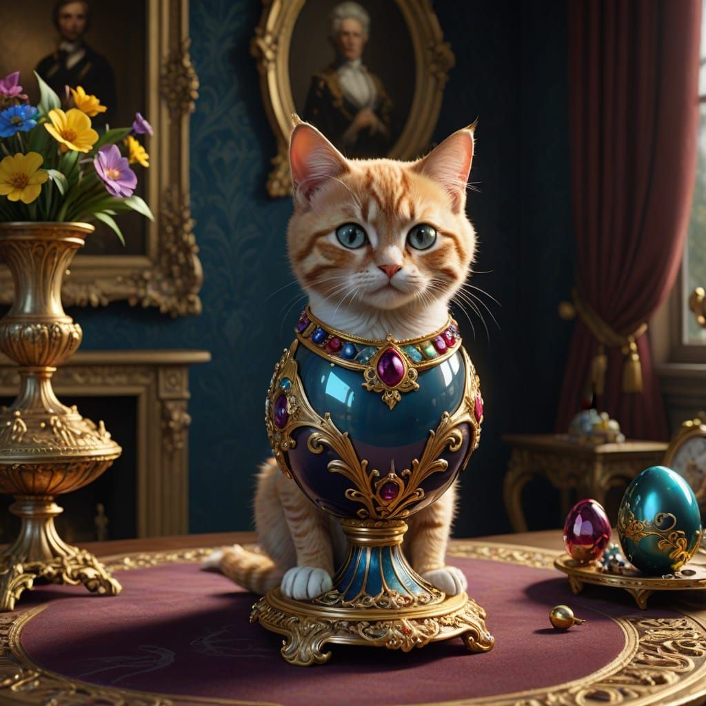 Fabergé Egg Reveals Adorable Kitten in Luxurious Palace Sett...