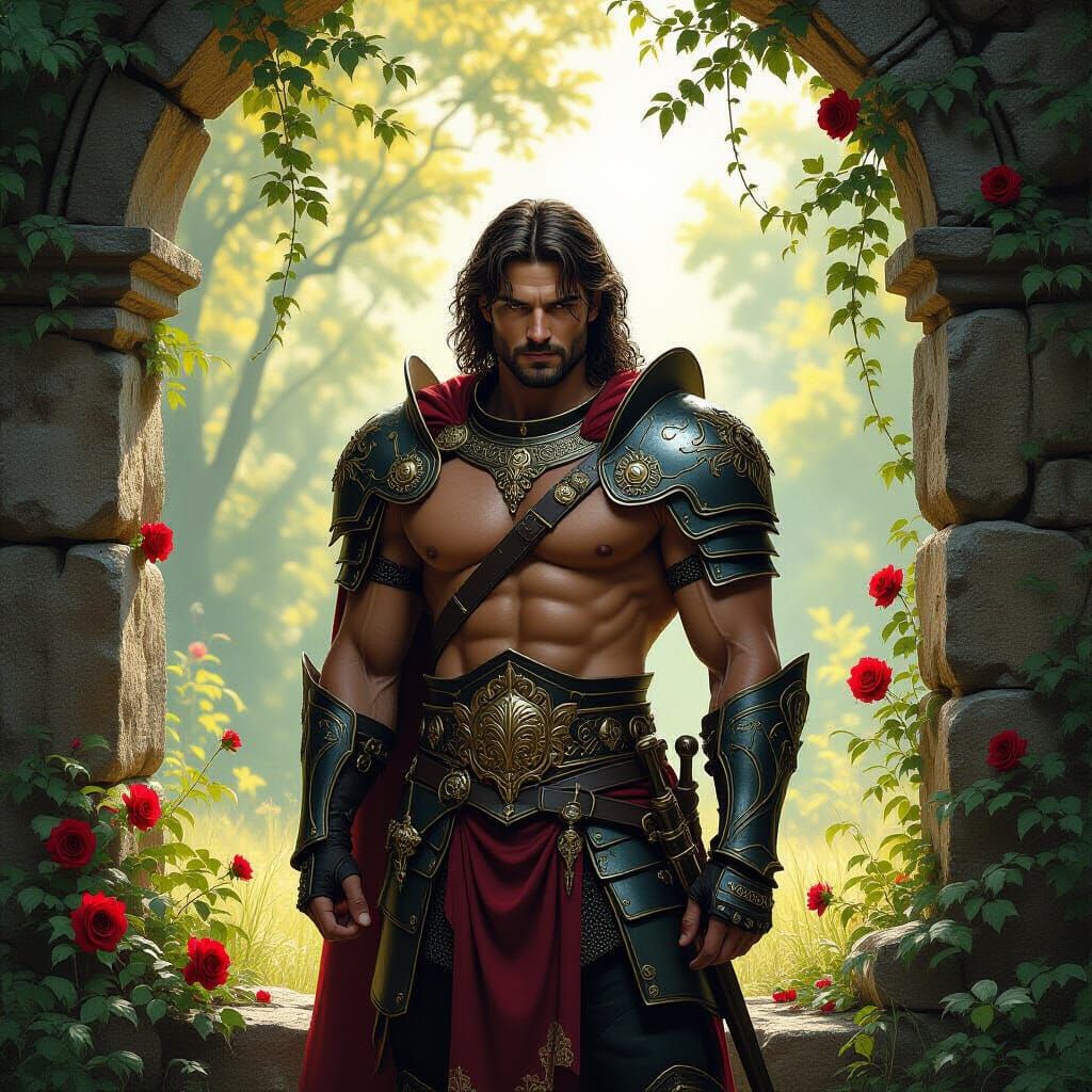 Shirtless King in Melancholy Forest Clearing