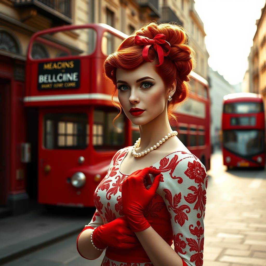 Elegant Woman in Vintage Red and White Dress with Intricate ...