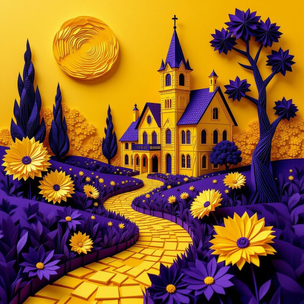 3D Origami World in Yellow and Purple