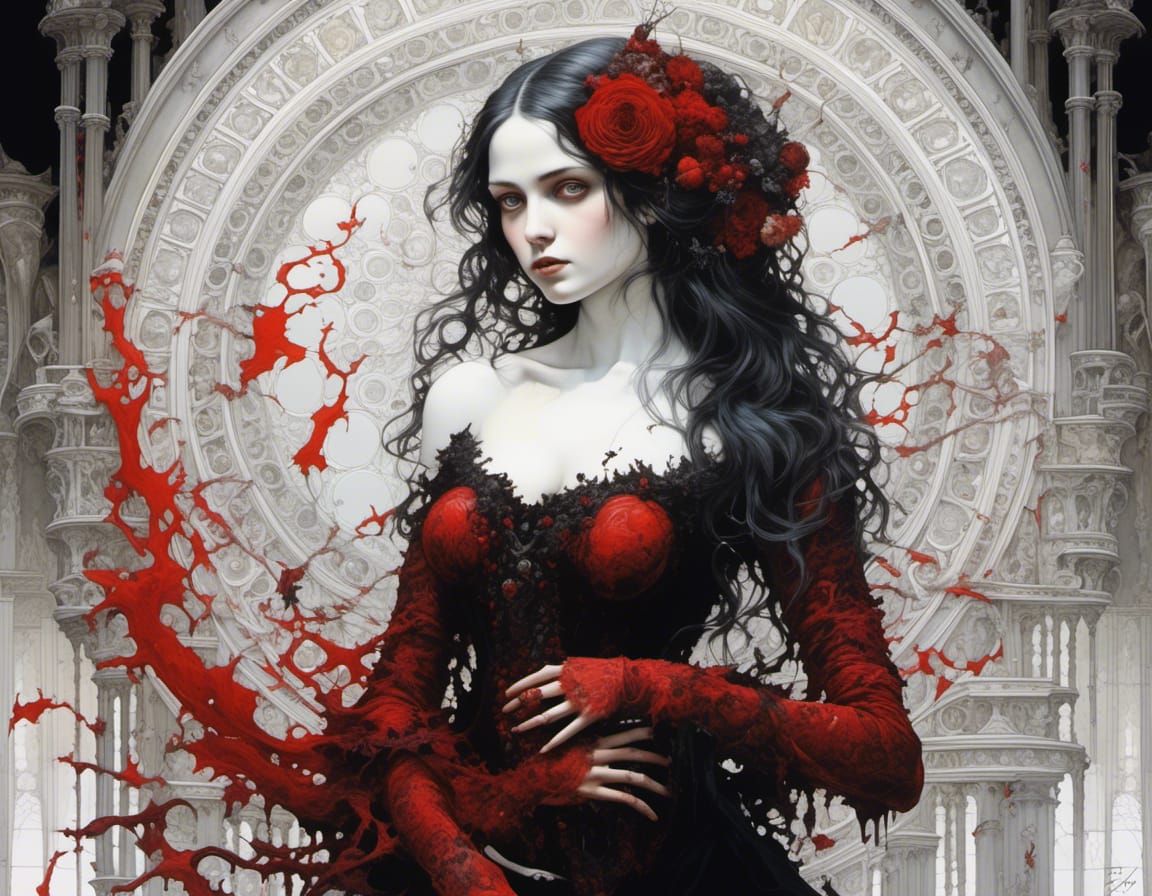 Gothic Romantic Woman in Ink Alcohol Style