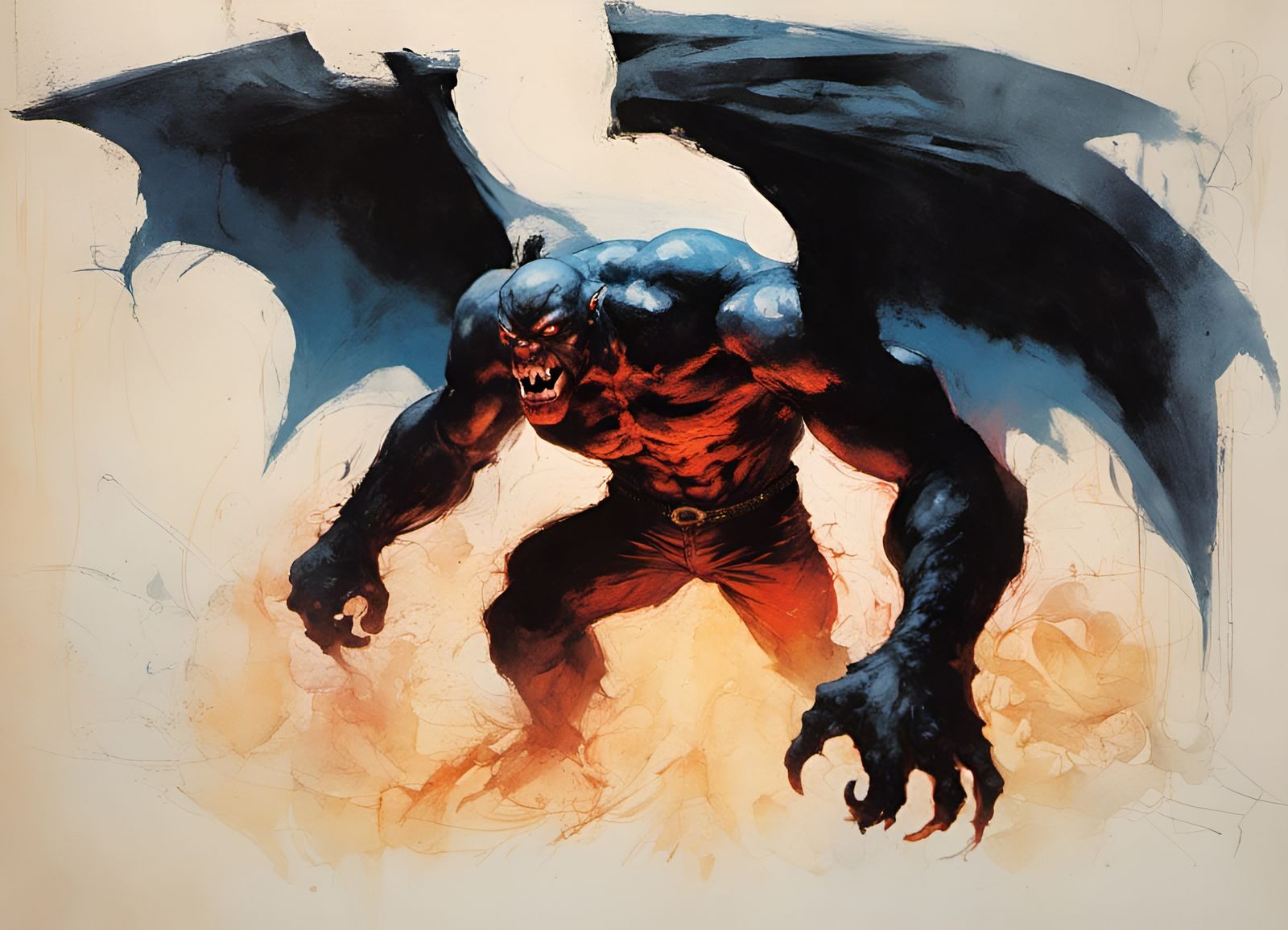 Fiery Balrog in Dark, Detailed Concept Art