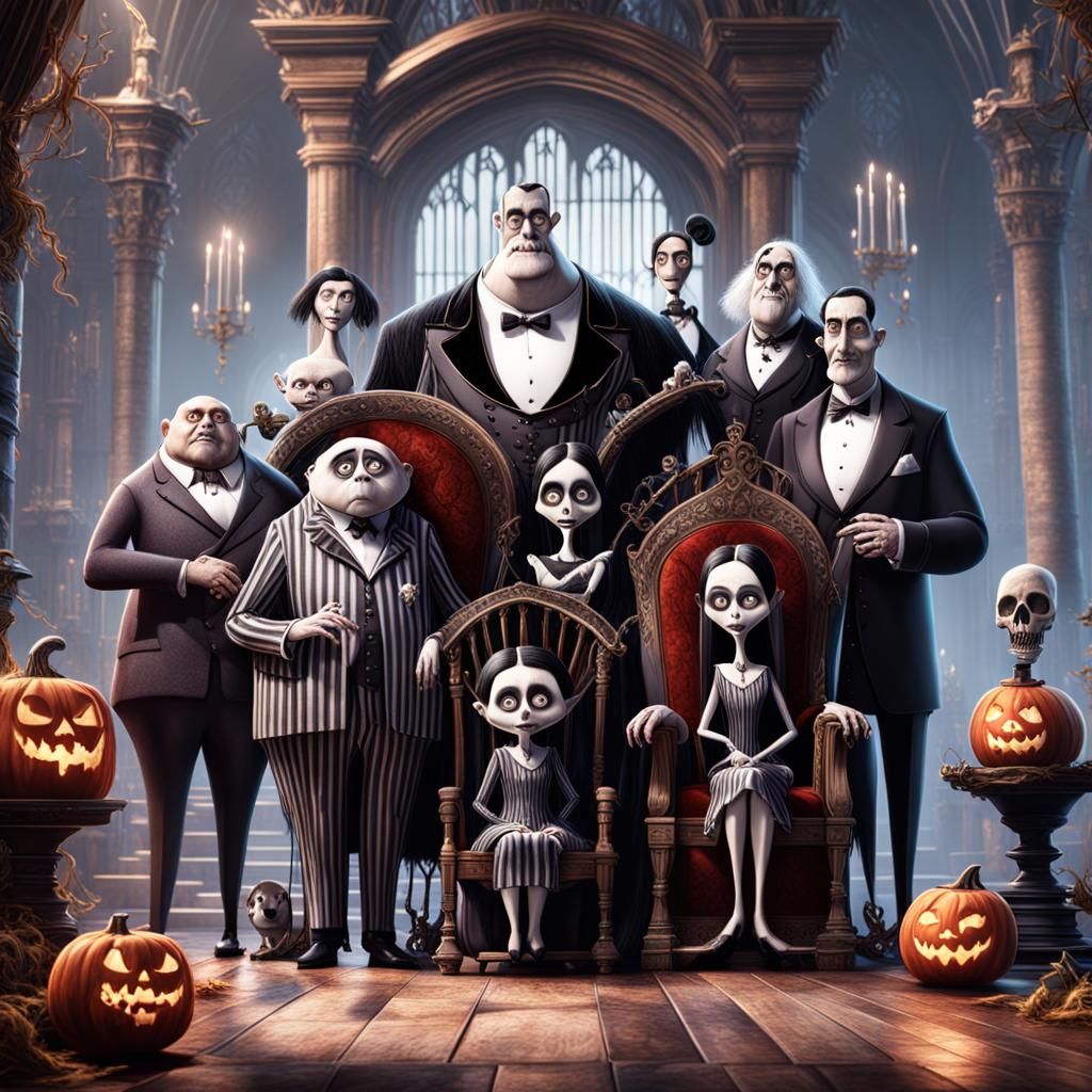The Addams Family Portrait in Detailed Matte Painting